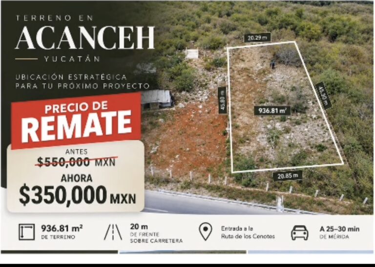 ACANCEH.- CARRET FEDERAL MERIDA PETO, 20.29 x 39.79 Superficie 765.68M2